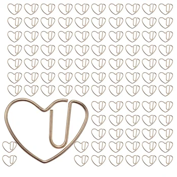 100 חתיכות אהבה בצורת לב קטן מהדקי נייר סימניה קליפים עבור Office הספר הביתה מתכת, מהדקי נייר הזהב