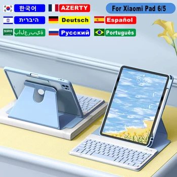 לxiaomi Pad 5 6 11.0 במקרה עם מקלדת Mi Pad 5 6 Pro סיבוב Stand Case עם עט חריץ רוסית, ספרדית מקלדת