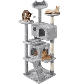 61.5 אינץ חתול העץ מגדל דירות עבור חתלתולים, אפור בהיר