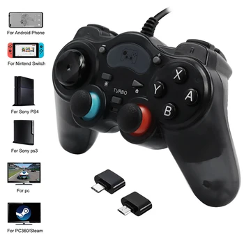 7 ב 1 קווית בקר המשחק עבור PS3/PS4/מתג/מחשב, קונסולת משחקים ג ' ויסטיק Gamepad עם OTG ממיר המשחק אביזרים