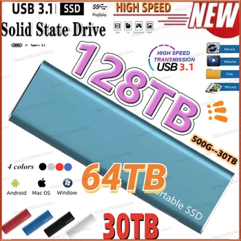 128TB נייד במהירות גבוהה נייד כונן הזיכרון המוצק 2/16/64TB SSD ניידים כוננים קשיחים חיצוניים אחסון Decives עבור מחשב נייד Mac ps5