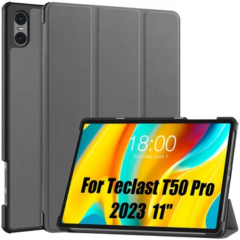 במקרה Teclast T50 Pro 11 אינץ ' תלת לקפל חכם לוח מקרה PU קשה תיק בחזרה סלים בעל כיסוי עבור Teclast T50 Pro Tablet 2023