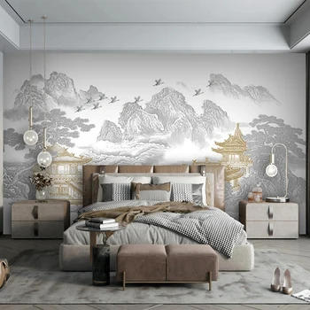 תמונה מותאמת אישית טפט בסגנון סיני 3D נוף ציור קיר בסלון טלוויזיה ספה השינה מחקר רקע קיר דבק עצמי עיצוב